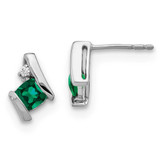 Image of 9.9mm 10k White Gold Cushion Created Emerald and Diamond Earrings