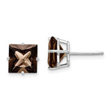 Image of 9mm 14k White Gold Princess 4-Prong 8.0mm Smoky Quartz Earrings