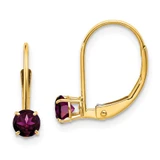 Image of 13mm 14K Yellow Gold 4mm Round June/Rhodolite Leverback Earrings
