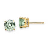 Image of 8mm 14K Yellow Gold 7mm Round Checker-Cut Green Quartz Earrings