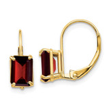 Image of 16mm 14K Yellow Gold 7x5mm Emerald-cut Garnet Leverback Earrings