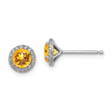 Image of 8mm Sterling Silver Rhodium-plated Citrine and CZ Post Earrings