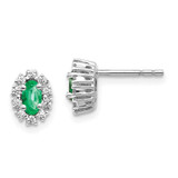 Image of 7mm 14k White Gold 1/5ctw Diamond and Emerald Oval Halo Earrings