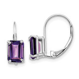 Image of 15mm 14k White Gold 7x5mm Emerald-cut Amethyst Leverback Earrings