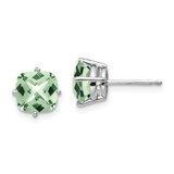 Image of 8mm 14k White Gold 7mm Cushion Checker-Cut Green Quartz Earrings