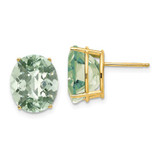 Image of 13mm 14K Yellow Gold 12x10 Oval Checker-Cut Green Quartz Earrings