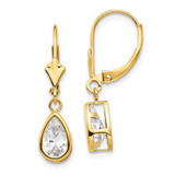 Image of 26mm 14K Yellow Gold 8x5mm Pear Cubic Zirconia Leverback Earrings