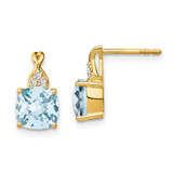 Image of 13mm 14K Yellow Gold Checkerboard Aquamarine and Diamond Earrings