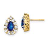 Image of 11.4mm 14K Yellow Gold Pear Sapphire and Diamond Halo Post Earrings