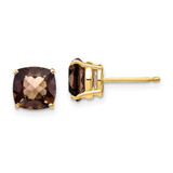 Image of 8mm 14K Yellow Gold 7mm Cushion Checker-Cut Smoky Quartz Earrings
