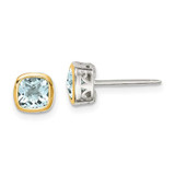 Image of 6.5mm Sterling Silver w/ 14K Accent Aquamarine Square Stud Earrings