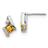 Image of 9.9mm Sterling Silver Antiqued Cushion Citrine and Diamond Earrings