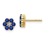 Image of 6mm 14K Yellow Gold and Rhodium Sapphire and Diamond Post Earrings