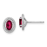 Image of 9.6mm Sterling Silver Rhodium-plated Created Ruby Oval Post Earrings