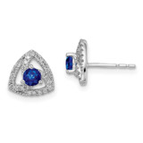 Image of 9mm 14k White Gold Diamond and Blue Sapphire Triangle Post Earrings