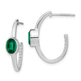 Image of 24.2mm 14k White Gold Oval Created Emerald and Diamond J-Hoop Earrings