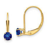 Image of 13mm 14K Yellow Gold 4mm Round September/Sapphire Leverback Earrings