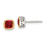 Image of 6.5mm Sterling Silver w/ 14K Accent Created Ruby Square Stud Earrings