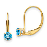 Image of 13mm 14K Yellow Gold 4mm Round December/Blue Topaz Leverback Earrings