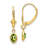 Image of 23mm 14K Yellow Gold 6x4 Oval Bezel August/Peridot Leverback Earrings