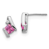 Image of 9.9mm 10k White Gold Cushion Created Pink Sapphire and Diamond Earrings
