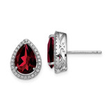 Image of 14mm Sterling Silver Rhodium-plated Polished Garnet & CZ Post Earrings