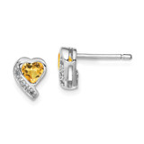 Image of 9mm Sterling Silver Rhodium-plated Citrine and Diamond Heart Earrings