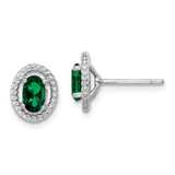 Image of 9.6mm Sterling Silver Rhodium-plated Created Emerald Oval Post Earrings