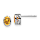 Image of 8mm Sterling Silver Rhodium-plated Polished Citrine Oval Post Earrings