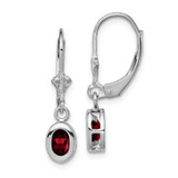 Image of 28mm Sterling Silver Rhodium-plated 6x4mm Oval Garnet Leverback Earrings