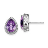 Image of 14mm Sterling Silver Rhodium-plated Polished Amethyst & CZ Post Earrings
