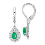 Image of 28mm Sterling Silver Rhodium-plated Emerald Teardrop Lever Back Earrings