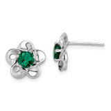 Image of 15mm Sterling Silver Rhodium-plated Floral Created Emerald Post Earrings
