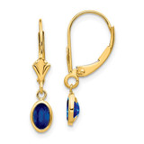 Image of 23mm 14K Yellow Gold 6x4 Oval Bezel September/Sapphire Leverback Earrings