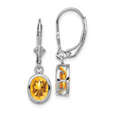 Image of 28mm Sterling Silver Rhodium-plated 8x6mm Oval Citrine Leverback Earrings