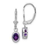 Image of 28mm Sterling Silver Rhodium-plated 7x5mm Oval Amethyst Leverback Earrings