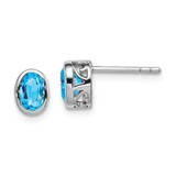 Image of 8mm Sterling Silver Rhodium-plated Polished Blue Topaz Oval Post Earrings
