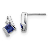 Image of 9.9mm Sterling Silver Antiqued Cushion Created Sapphire and Diamond Earrings