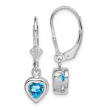 Image of 25mm Sterling Silver Rhodium-plated 6mm Heart Blue Topaz Leverback Earrings