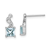Image of 11mm Sterling Silver Rhodium-plated Diamond Aquamarine Square Post Earrings