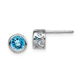 Image of 7mm Sterling Silver Rhodium-plated Polished Blue Topaz Round Post Earrings