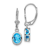 Image of 28mm Sterling Silver Rhodium-plated 8x6mm Oval Blue Topaz Leverback Earrings