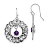 Image of 45mm Sterling Silver Rhodium-plated Antiqued Filigree Amethyst Dangle Earrings