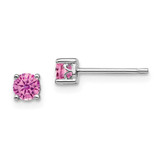 Image of 4mm Sterling Silver Rhodium-plated 4mm Round Created Pink Sapphire Post Earrings