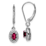 Image of 26mm Sterling Silver Rhodium-plated Diamond and Lab Created Ruby Dangle Leverback Earrings