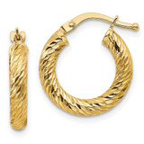 Image of 17.35mm 10k Yellow Gold 3x10 Diamond-cut Round Hoop Earrings 10TF1339