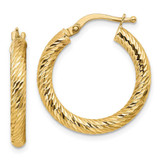 Image of 22.5mm 14K Yellow Gold Polished 3mm Diamond-cut Round Hoop Earrings TF1340
