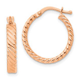 Image of 20.75mm 14K Rose Gold Small 3mm Patterned Hoop Earrings