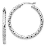Image of 39.96mm 14k White Gold 3x32mm Diamond-cut Hoop Earrings