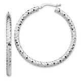 Image of 39.45mm 14k White Gold 3x38mm Diamond-cut Hoop Earrings
